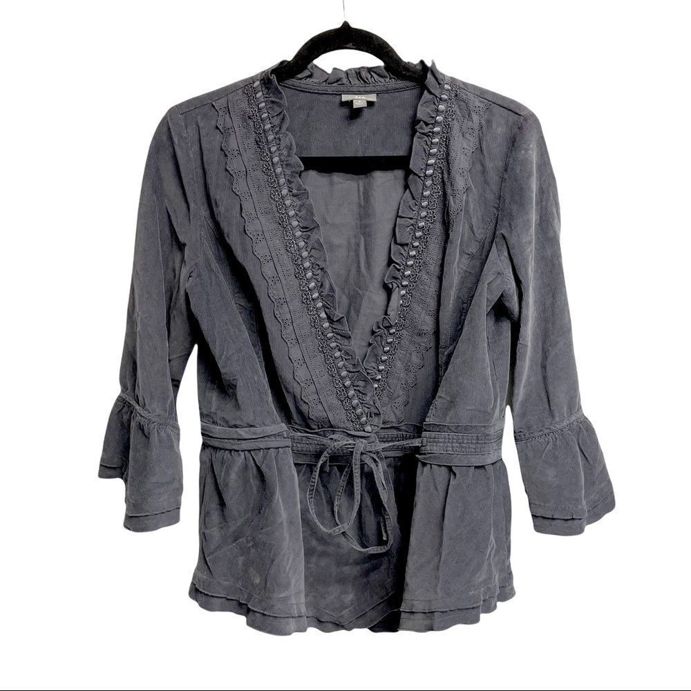J. Jill Corduroy Wrap Blouse Grey S